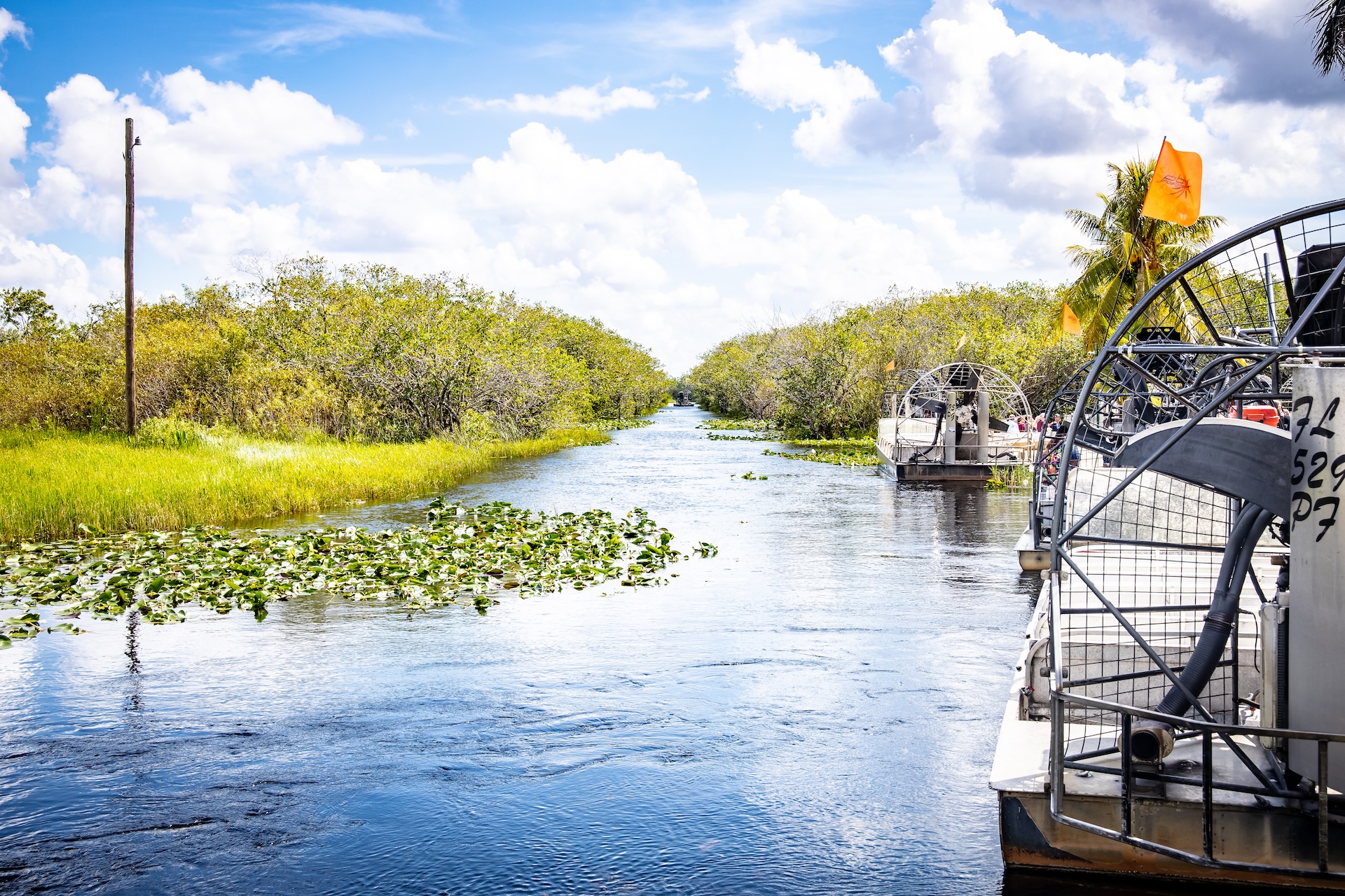 Airboats on the water, Everglades boating concept.