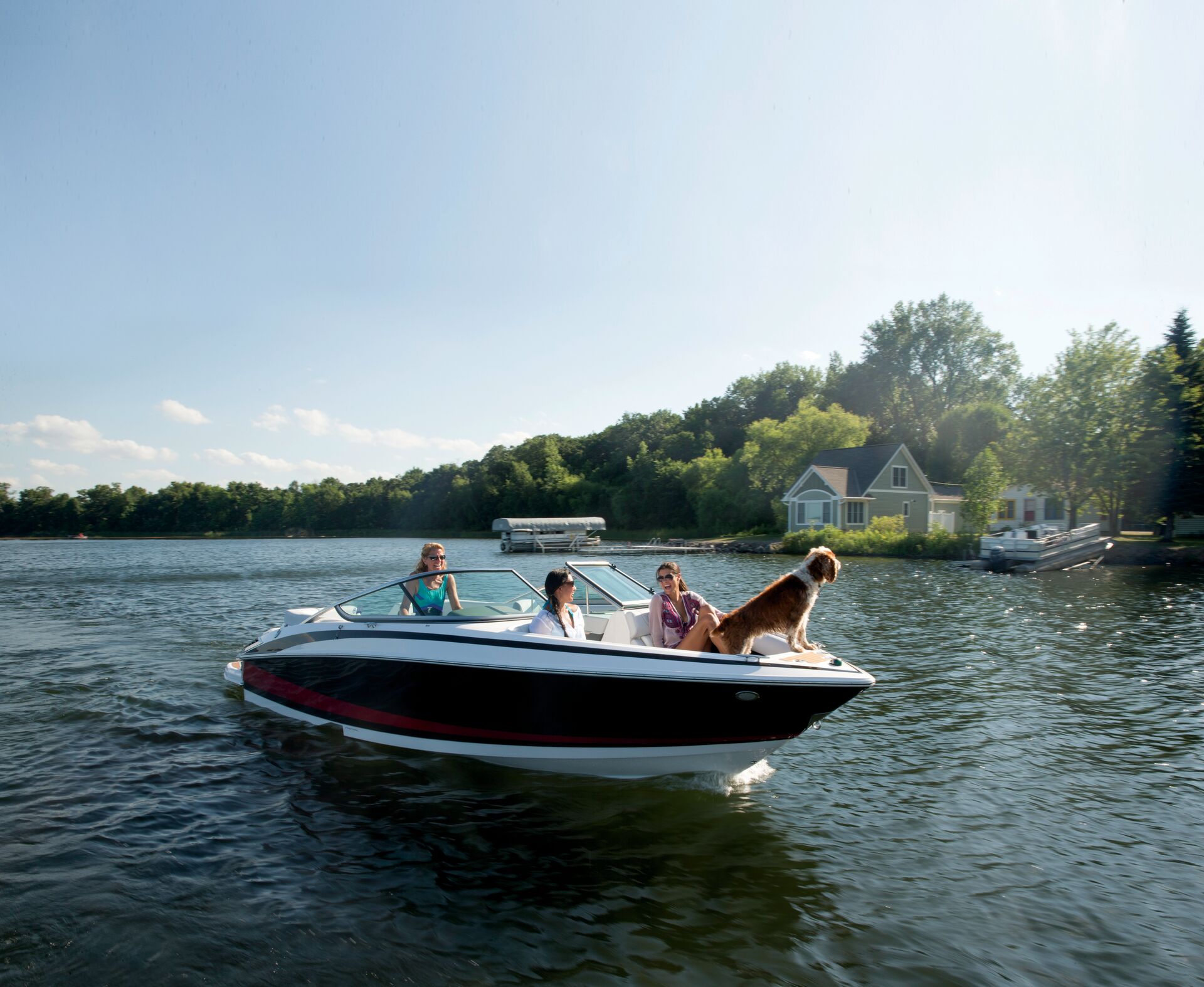 People with dog on a boat, how does a boat float concept. 