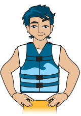 Illustration of a person wearing a Type III life jacket. 