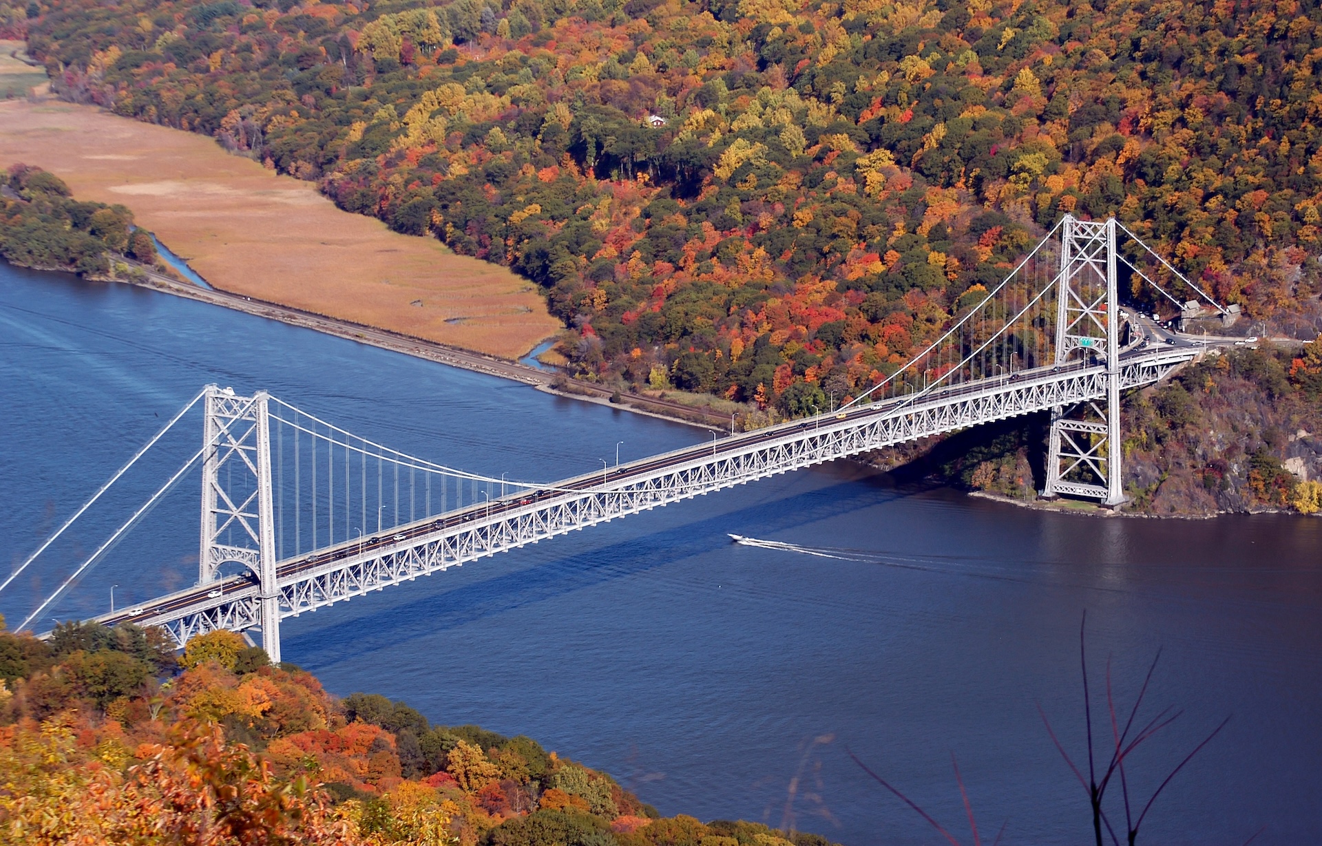 Bridge over Hudson River, boating on the Hudson concept