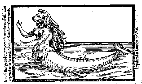 A drawing of a mythical sea monster known as a Mermaid.