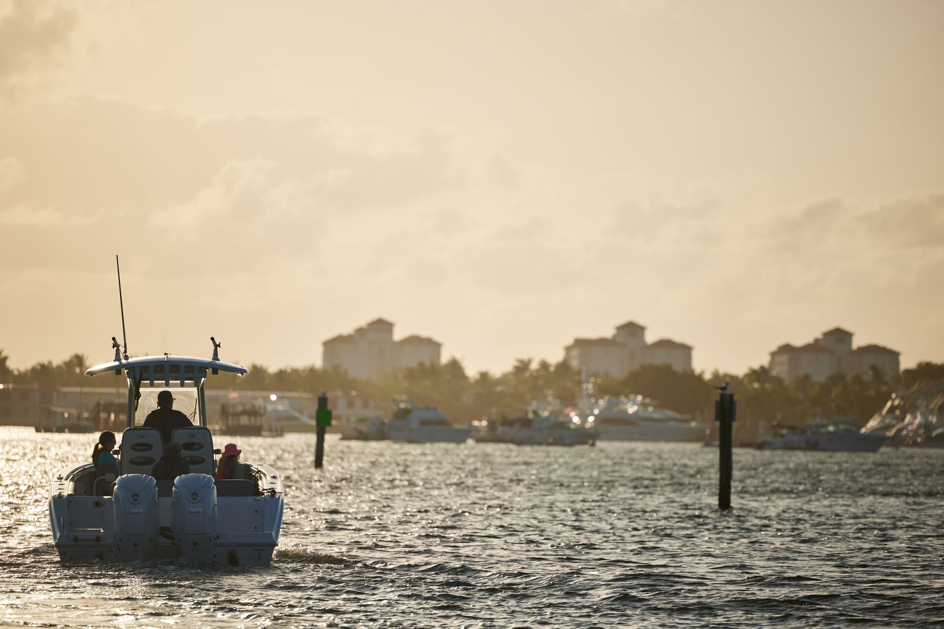 Boat on the water at dusk. 