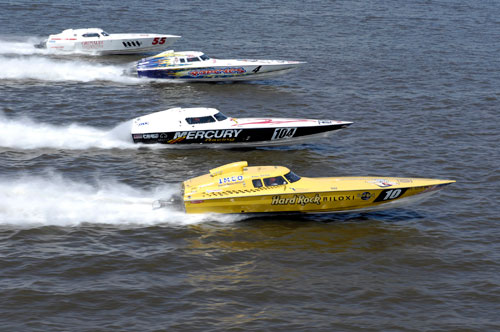 4 boats in the water for the International Hot Boat Association boat races. 