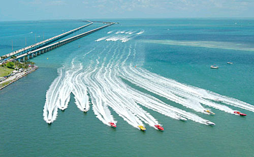 Boats in the water for the Super International Boat Race.