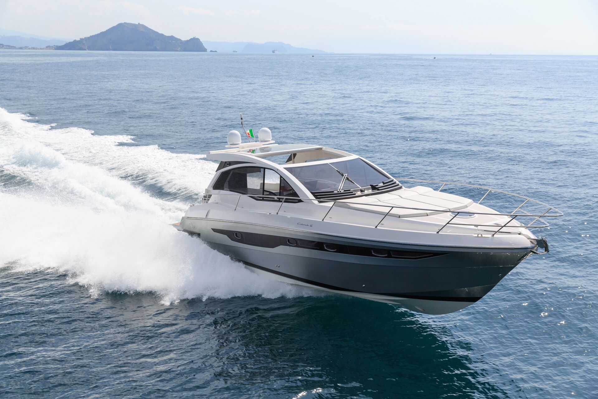 Yacht moving at a fast speed on the water, safe speed for boat concept.