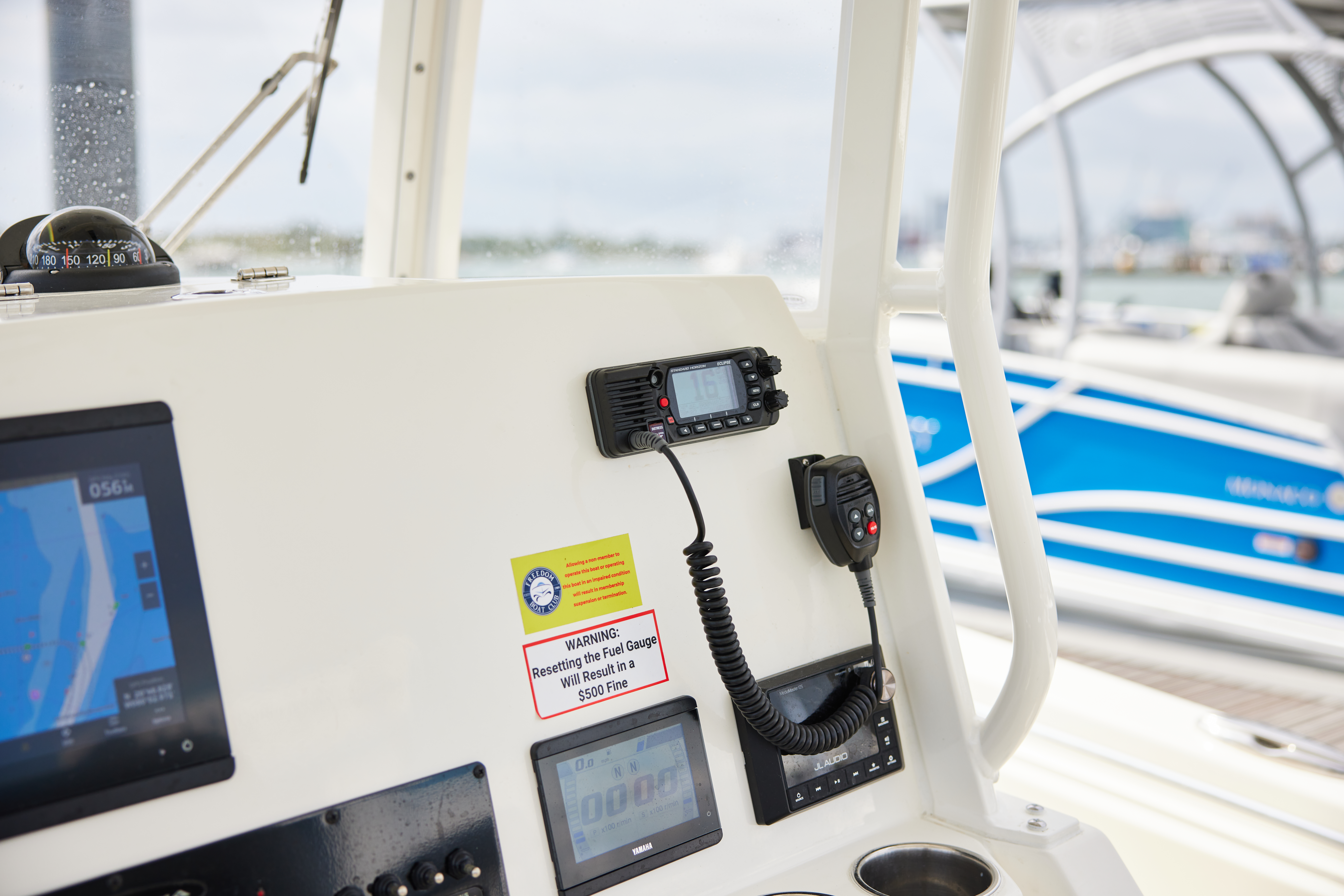 A VHF Marine radio on a boat, boating safety concept. 