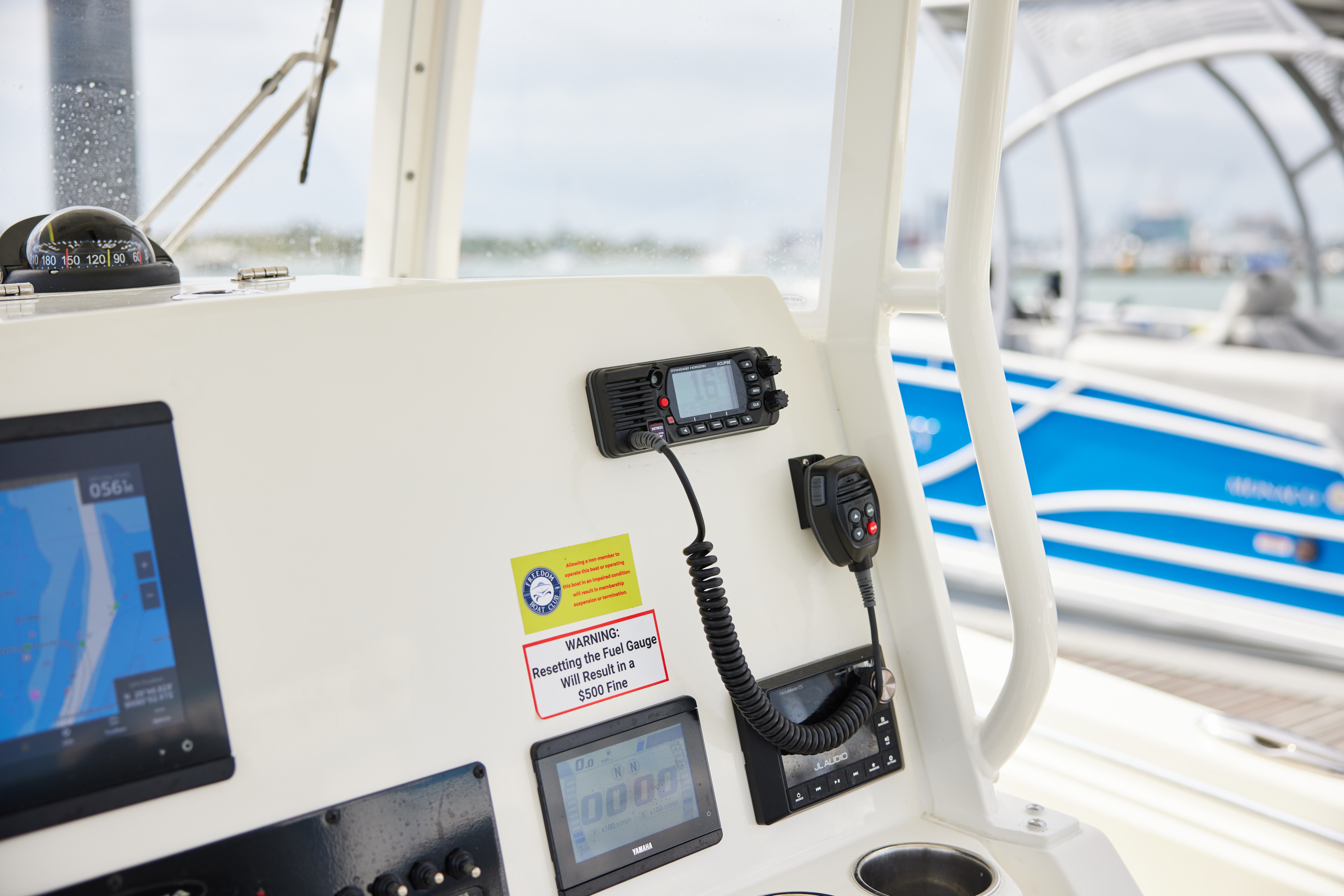 A VHF Marine Radio used for making a mayday distress call.