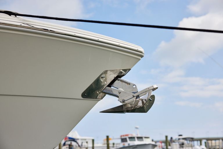 Close-up of a boat anchor on a boat. 